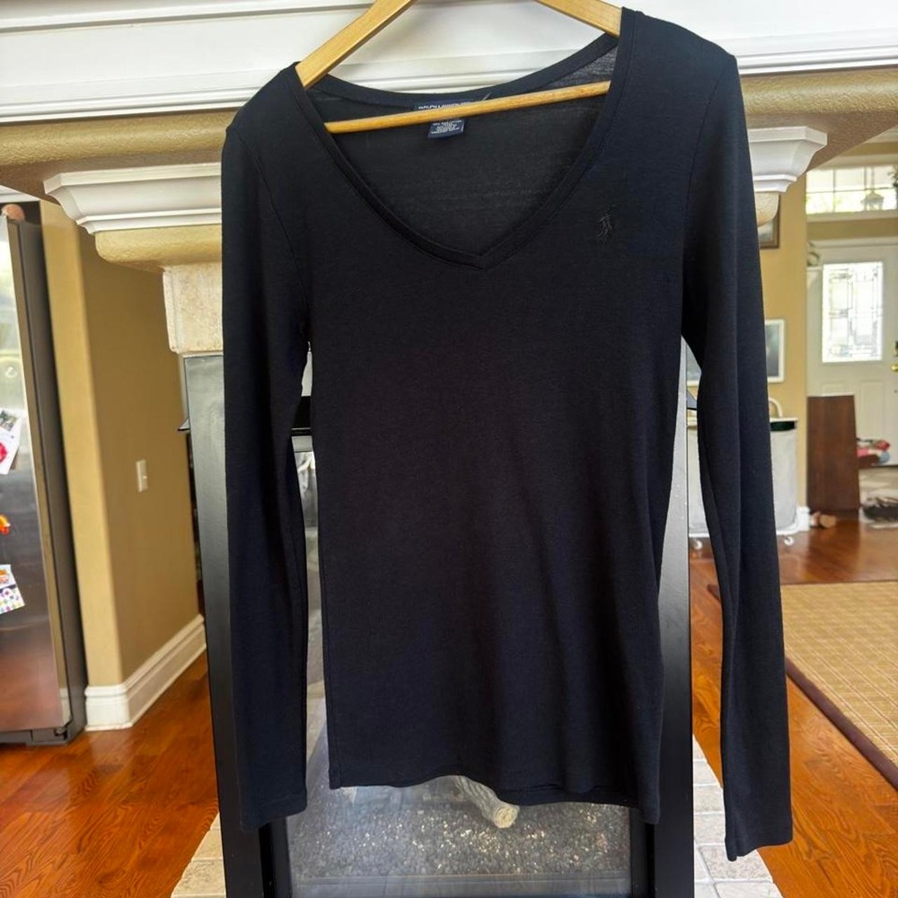 Ralph Lauren Sport black long sleeve v neck pima cotton size large preppy
